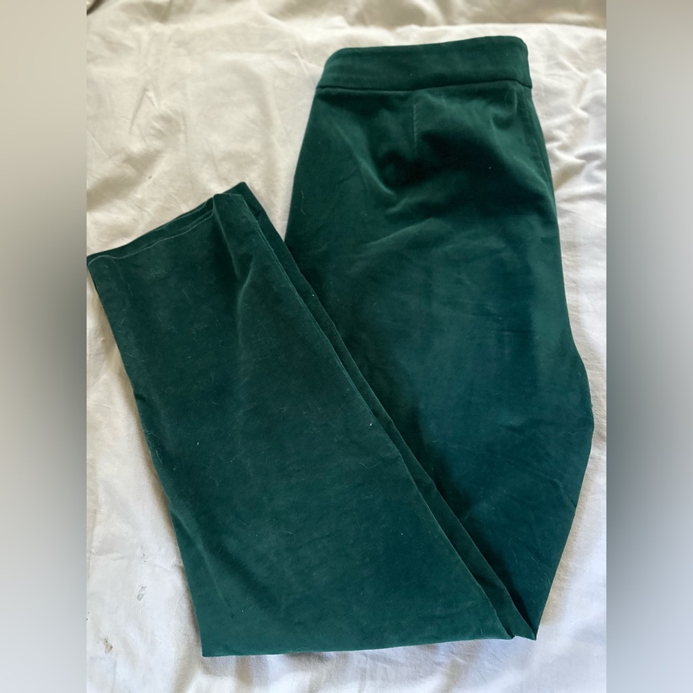 Talbots green velvet curvy pant. Size 12.  Waist 32 Rise 12 Inseam 27